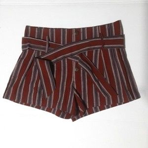 Indigo Rising Striped Paperbag Waist Shorts High-Rise Tie Belt Summer Medium